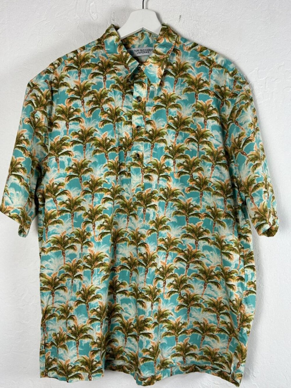 Tori Richard Uniform Mens XL Tropical Palm Tree Hawaiian Shirt Blue Green NWOT